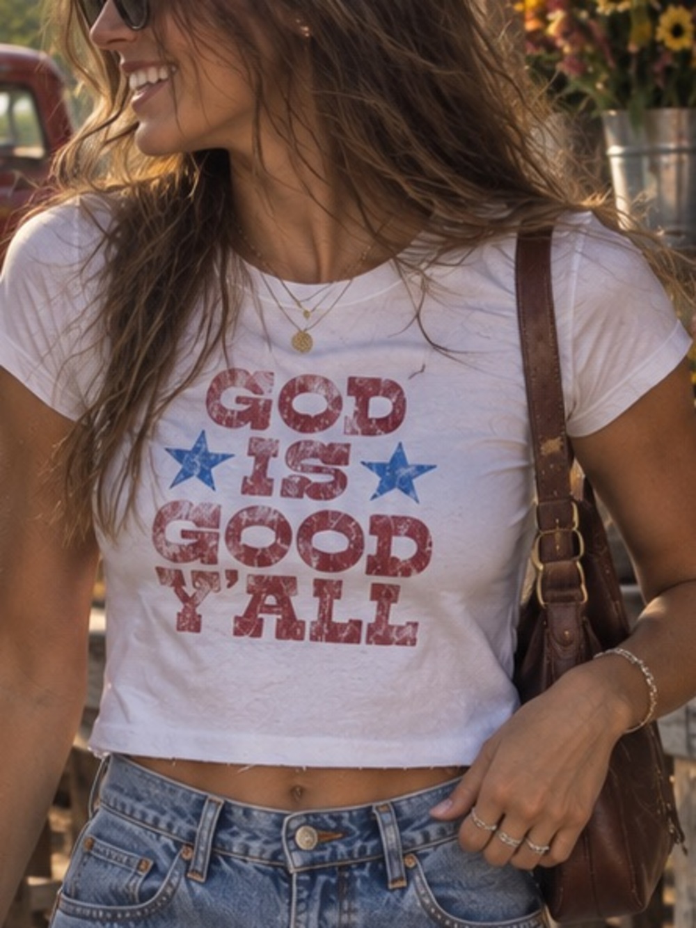 Altar’d State God Is Good Y’all Baby Tee Americana Christian Y2K